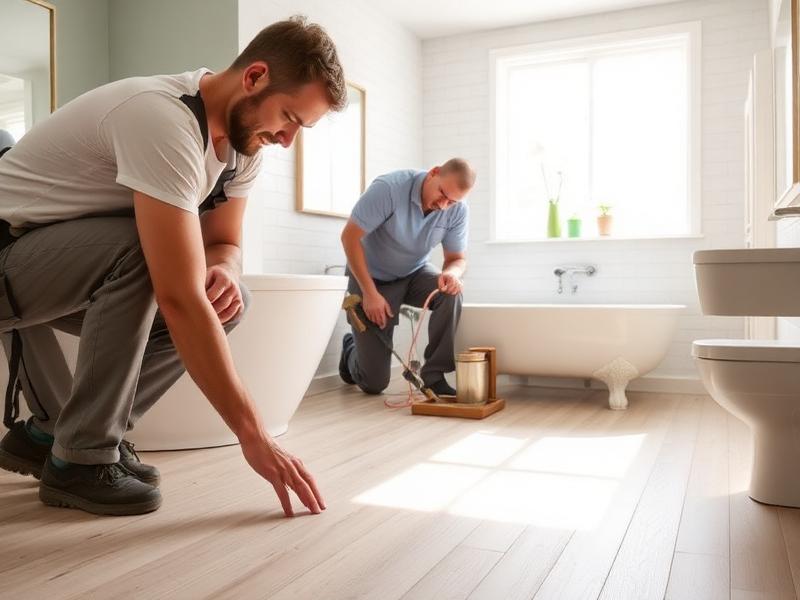Professional tile installation work being performed by Bakersfield Bath Pros contractors